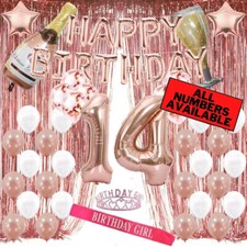 14th Birthday Rose Gold Decorations - 40" Number Balloons, Foil Curtains  More