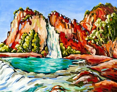Original Oil Painting Havasu Falls Art Grand Canyon Arizona Landscape 14x11 inch