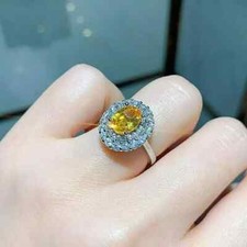 2Ct Oval LabCreated Yellow Citrine Halo Engagement Ring 14k White Gold Plated