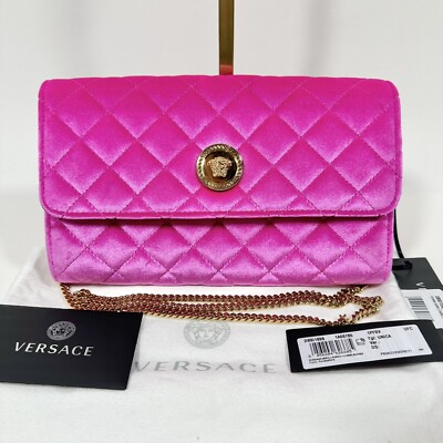 Versace Medusa Velvet Quilted Leather Wallet On Chain Clutch