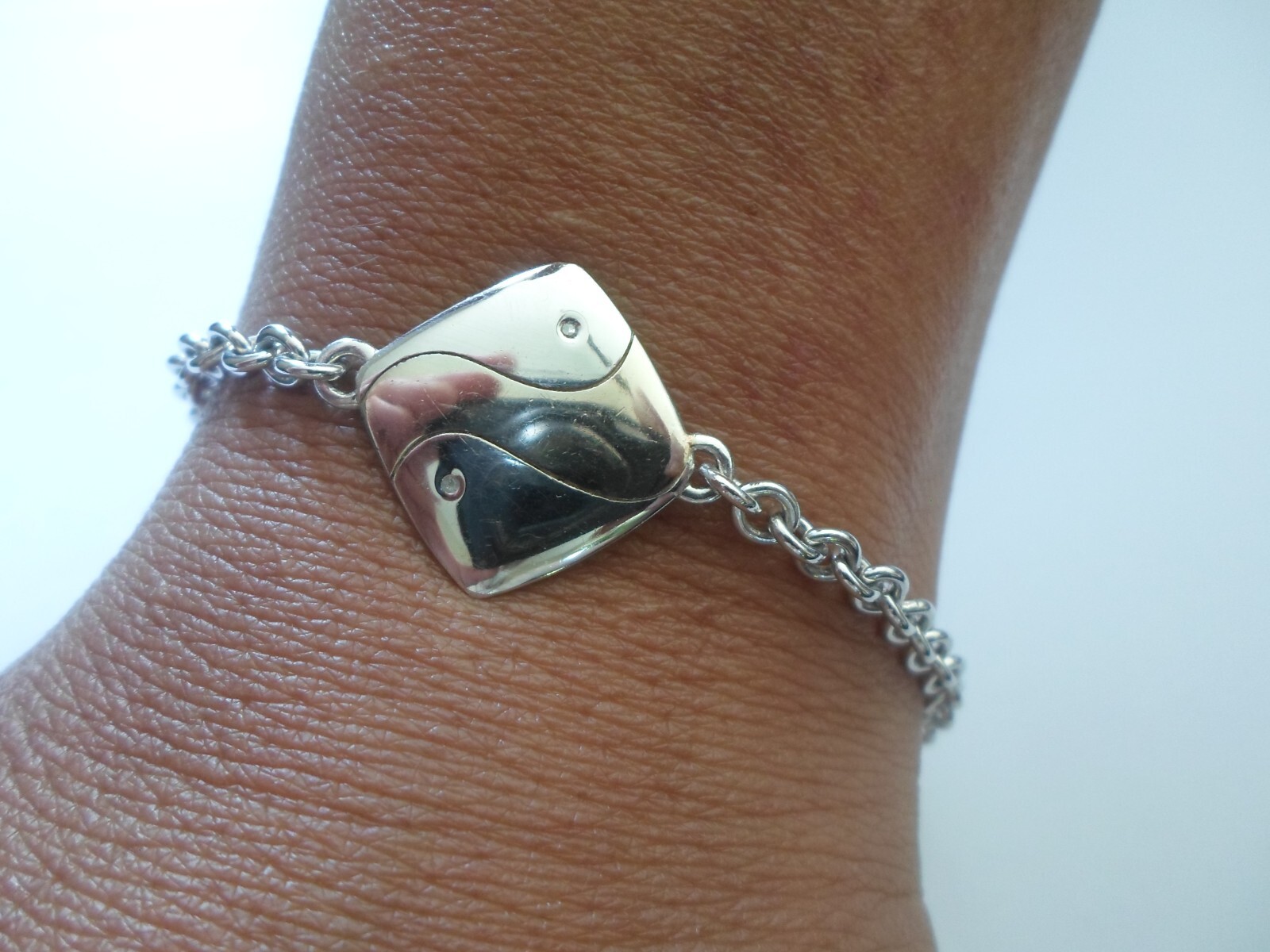 solid silver bracelet, square, zirconium - image 2