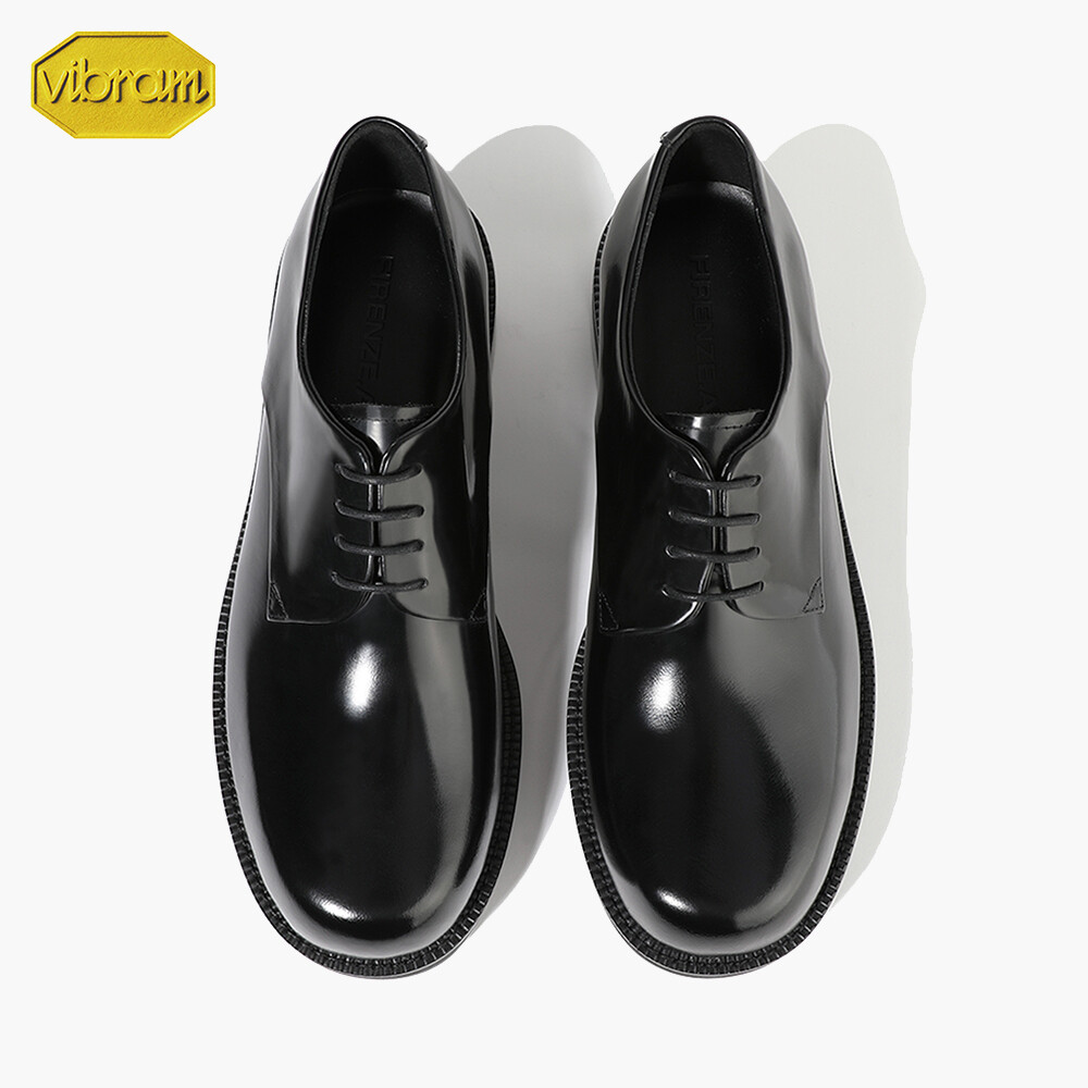 SAOLA Scarpe Oxford Firenze Atelier da uomo in pelle nera punta rotonda Derby con suola Vibram