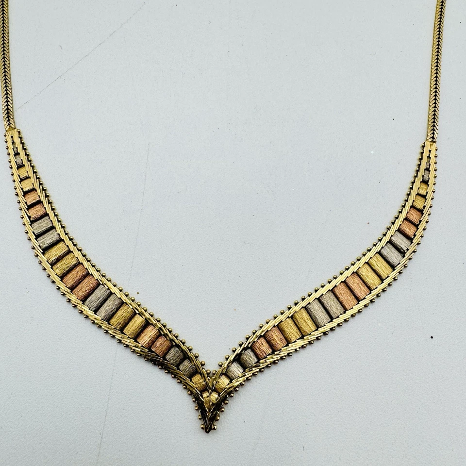 Collar Omega Vintage Oro Tricolor 14K Estilo Chevron Italiano Graduado V Foto 2 de 4