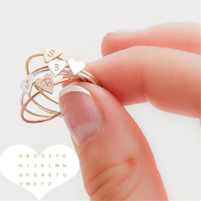 Fashion 26 Letters Heart Rings Girls Friendship Name Ring Jewelry