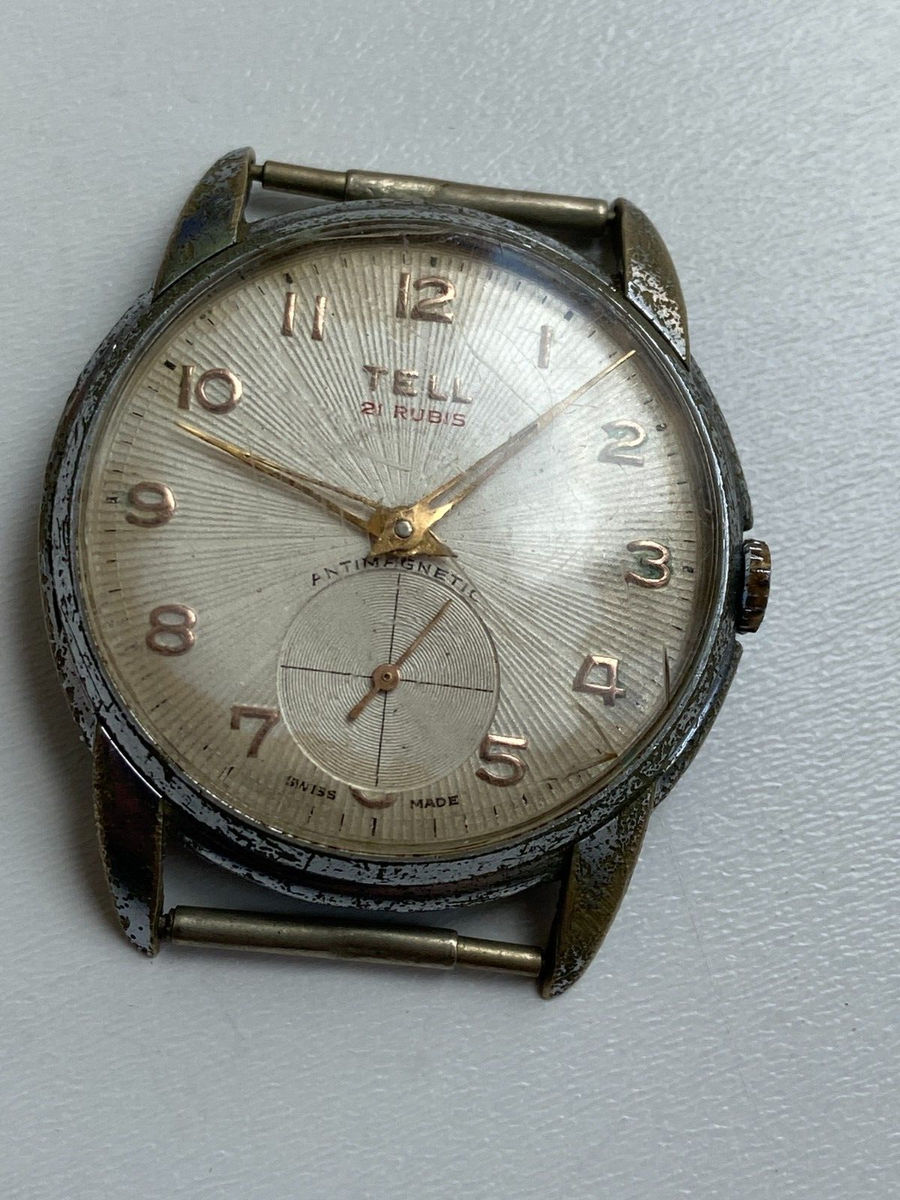 VINTAGE MEN'S WATCH TELL 21 RUBIS SWISS FOR PARTS CAL F 399 BROKEN