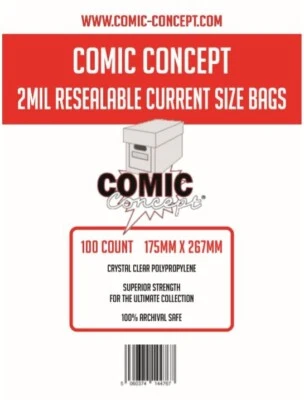 100x Current Size Resealable Comic Book Bags - Comic Concept