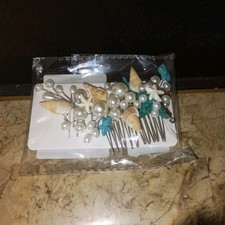 Beach Theme Shell Pearl Hair with Starfish Accents for Women, White Blue