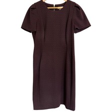 Calvin Klein Tailored Sheath Dress: Textured Maroon & Black Knit Fabric, Size 12