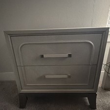 Modern Gray 2-Drawer Wood Nightstand with Bar Handles and Storage