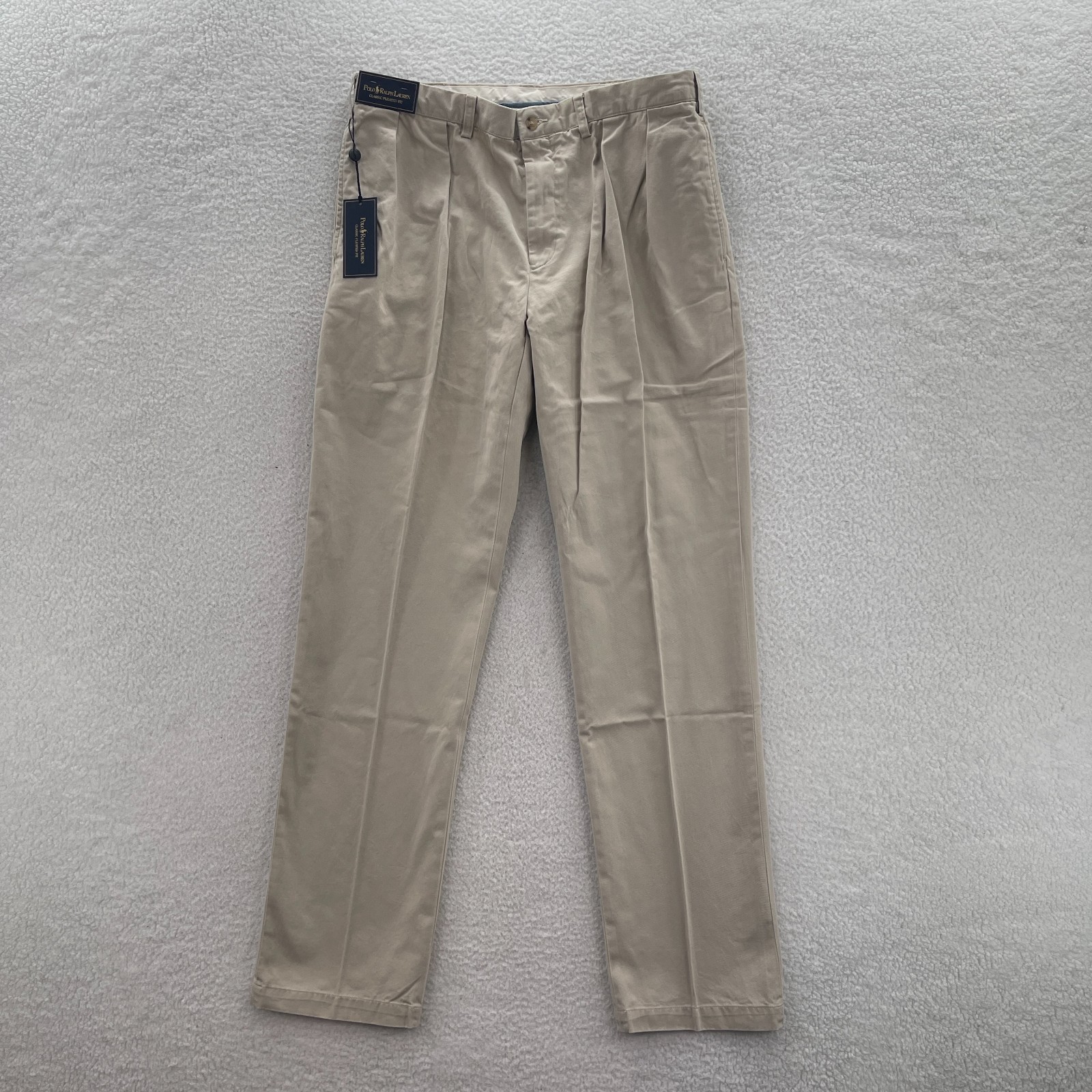 Polo Ralph Lauren Pants Mens 36x36 Tall Beige Classic Fit Pleated Chino Preppy
