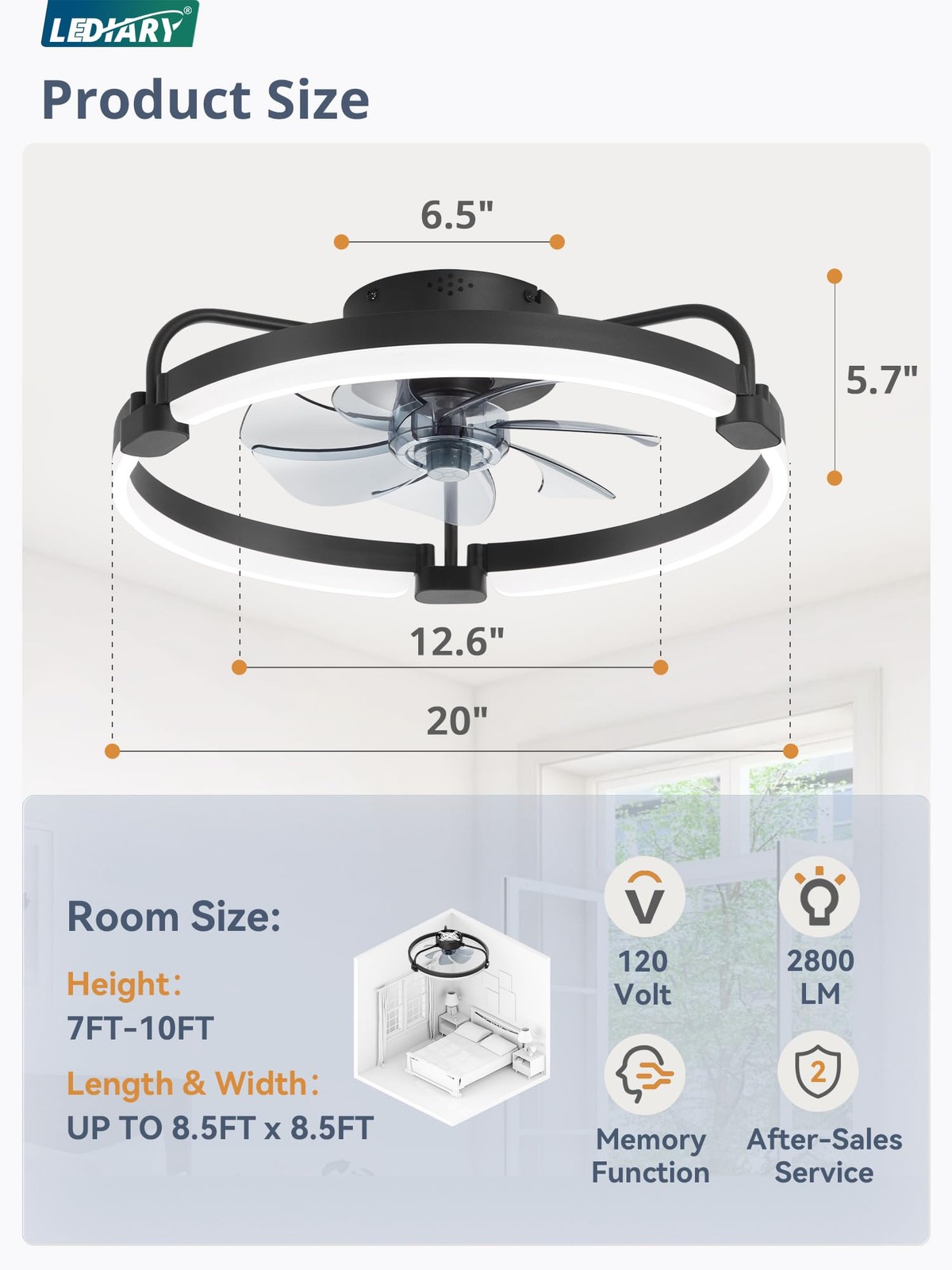 Ceiling Fans with Lights and Remote, 20'' Low Profile Ceiling Fan with Light,...