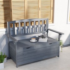 Image of 2 Seater Outdoor Bench, Fir Wood Garden Storage Bench for Patio Deck