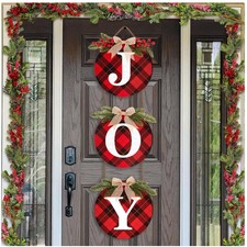 3-Piece Buffalo Check Christmas Wreaths - 12" Rustic JOY Indoor/Outdoor Decor