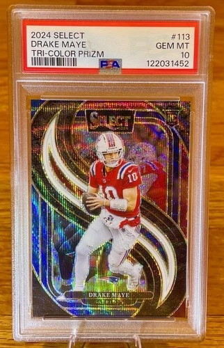 2024 Panini Select - Premier Level Drake Maye#113 Tri-Color Prizm/249 (RC) PSA10