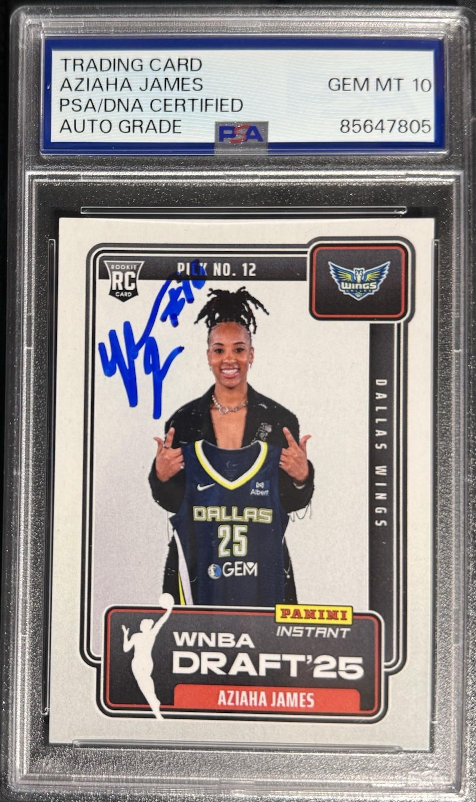 Aziaha James /293 2025 PANINI INSTANT DRAFT NIGHT PSA 10 AUTO ROOKIE #11 Wings