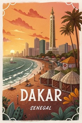Vibrant Dakar Senegal Travel Poster - African Cityscape Art Print A1-A4 Poster A
