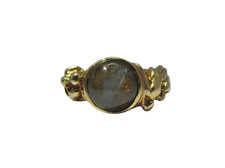 18K Yellow Gold Natural Round Chrysoberyl Cat's Eye Vintage Nugget Band Ring