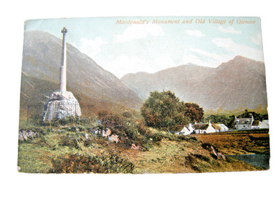 Postkarte. Macdonald's Monument und Old Village, GLENCOE. Argyllshire. Gebraucht. Sehr guter Zustand