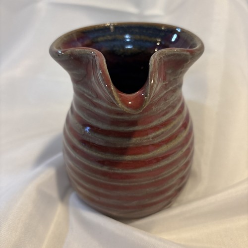 Studio Art Pottery 4.5" Maroon/Blue Glaze Handmade Pitcher - Picture 2 of 7