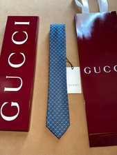Gucci Silk Jacquard Tie NWT Original Packaging Blue 2.75" The Widest GG Pattern