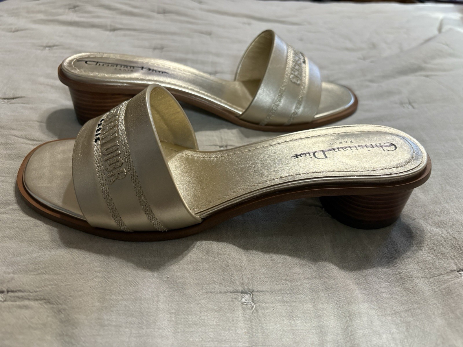 Christian Dior Dway Gold Calfskin Slide Sandals Women’s Authentic Designer Lux image 9