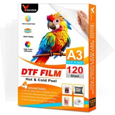 A3 DTF Transfer Film, 11.7" x 16.5" Double Sided Matte PreTreat PET Heat Tran...