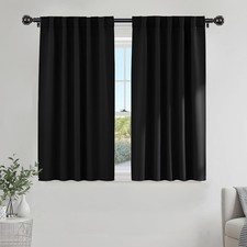 Short Blackout Curtains 45 inch Long -Thermal Insulated Black Curtains, 2 Panels
