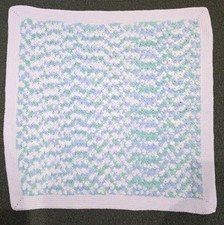 Hand Crocheted BABY BLANKET AFGHAN Granny Square 33"x 33"Blue White Boy Gift KD