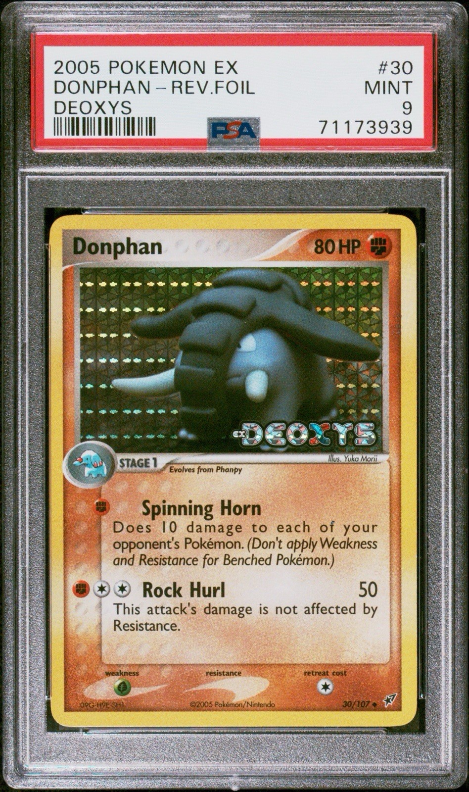 2005 POKEMON EX DEOXYS #30 DONPHAN-REVERSE FOIL PSA 9 POP 25 Art By Yuka Mori