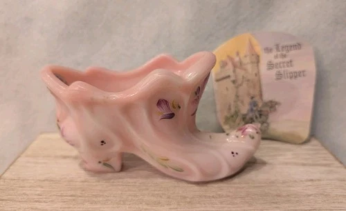 Vintage Thomas Fenton Opalescent Pink Glass Shoe Slipper Painted K Lupardus