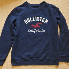 Hollister Navy Blue Fleece Crew Neck Pullover Sweatshirt M Logo Embroidered