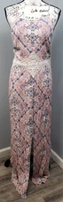 Xhilaration Maxi Dress Womens L Multi Floral Lace Waist Cut Out Spaghetti Straps