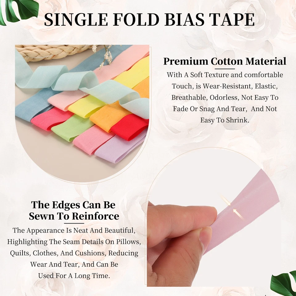 11 Yards 1-3/16"(30mm)Single Fold Bias Tape Cotton Binding, Light Rose Red - image 3 of 4