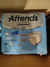 Lot Of 4 Attends Disposable Underwear, Extra Heavy Absorbency, Large 72 Total