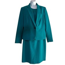 Nine West Viscose Spandex Dress Suit Size 12 Green Lined Cocktail Crepe 2PC