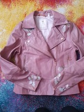 Ted Baker Blush Pink Floral Leather Jacket Size Tb 2 Uk 10 Vgc