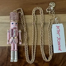 Betsey Johnson Nutcracker Pendant Long Necklace Pink GIFT BOX FAST SHIP