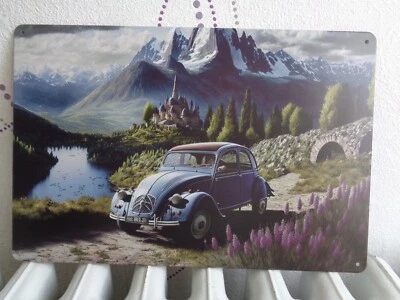 TOLE METAL CITROEN 2 CV DIANE 20 X 30 CMS NON PLAQUE EMAILLEE ANCIENNE - Photo 1/2