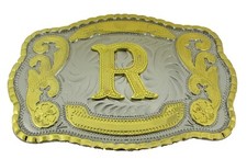 Initial R Letter r Belt Buckle New Men Cowboy Western Really Rodeo Gold Metal