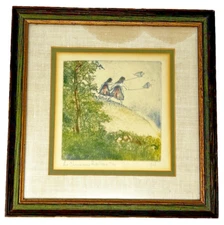 Vintage Original Numbered & Signed Etching "La Chaisse aux Papillions"