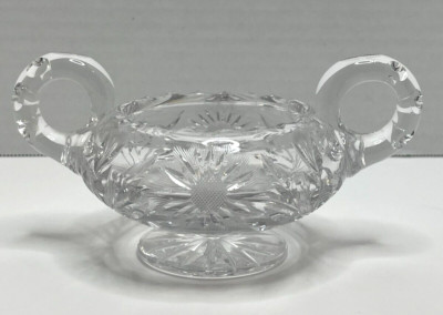 Vintage Cut Lead Crystal Footed Candy/Nut/Sugar Dish w/ Daisy Accent
