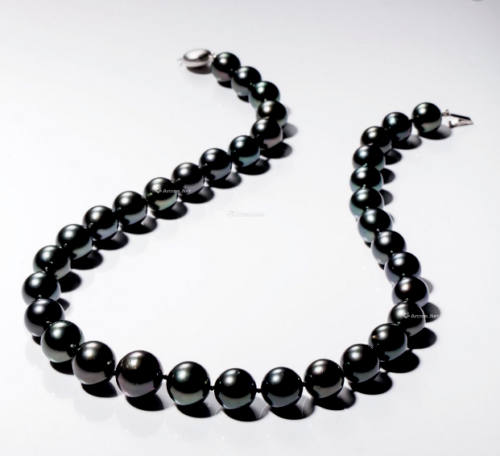 Collier perle noire authentique 18 pouces 8-9 mm naturel tahitien AAA-925s - Photo 1/1