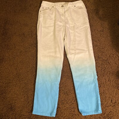 Ruby Rd Blue White Pants Tie Dye Fade 5 Pocket Women 6 Elastic Zipper Wash EUC*