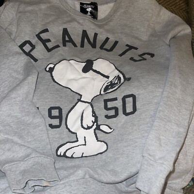 Peanuts Snoopy Crewneck Large Cotton Gray Sweatshirt Est 1950