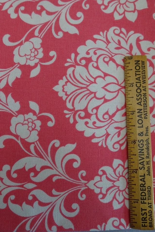 Waverly Coral Damask Cotton Duck Quilt Fabric 2 yds x 45" Wide NOS - Image 3 of 4