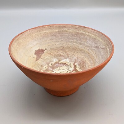 Vintage Terracotta Bowl Studio Pottery Ceramic Round Signed Mcm 1950s