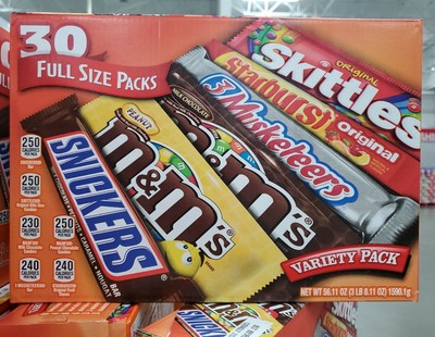M&M'S, SNICKERS, 3 MUSKETEERS, SKITTLES, STARBURST Mix, 30-Count Box, FULL SIZE