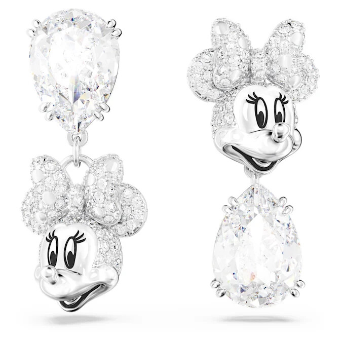NIB Swarovski Crystal Disney Minnie Mouse Drop Earrings Rhodium Plated