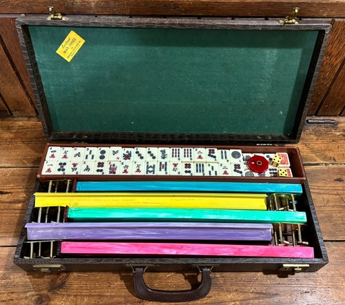 Ensemble Mahjong Vintage Art Déco – Bakélite, 152 Tuiles, 5 Plateaux, ES Lowe USA 1960