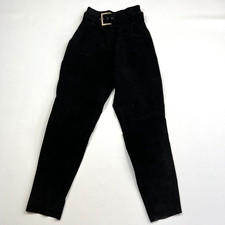 WILSON'S Suede Leather Pants 80s 90s Ultra High Rise Raw Hem Belted Women's Sz 8